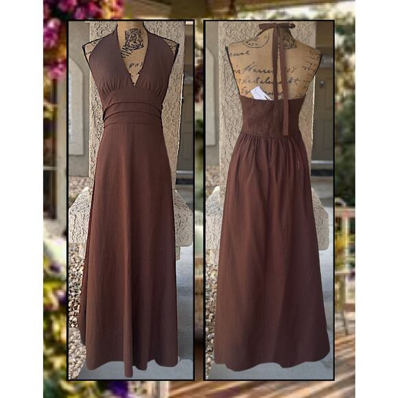 Petal & Pup Chocolate Halter Neck Maxi Dress Size XL NEW - Picture 4 of 10